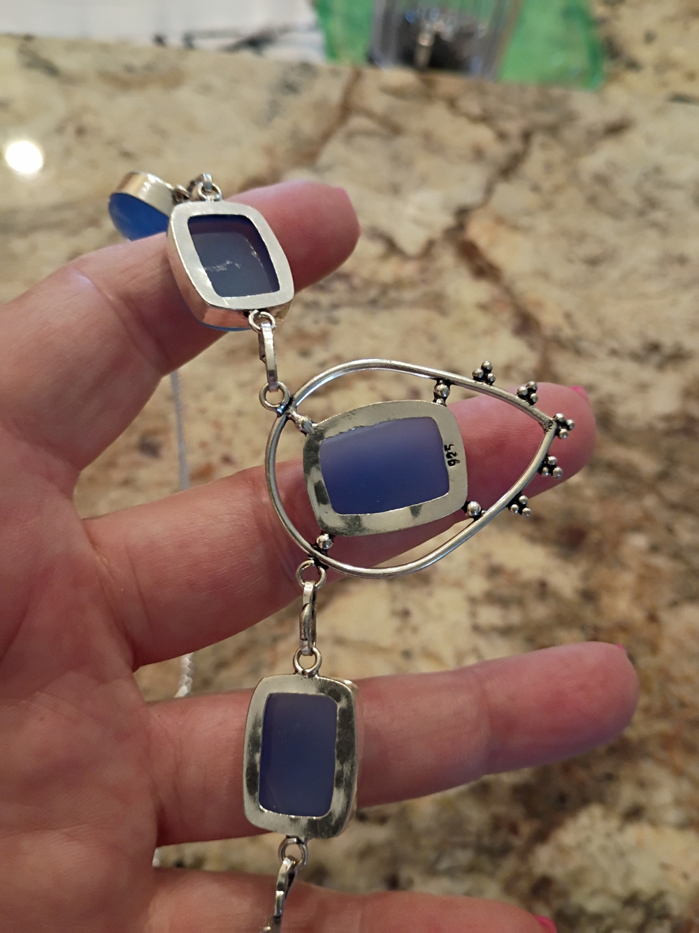 Periwinkle Blue  Calcedony Statement Pendant Necklace Beautiful Color! - Picture 5 of 6